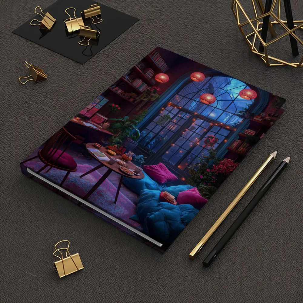 Cozy Bohemian Reading Room Night Glowing – Notebooks
