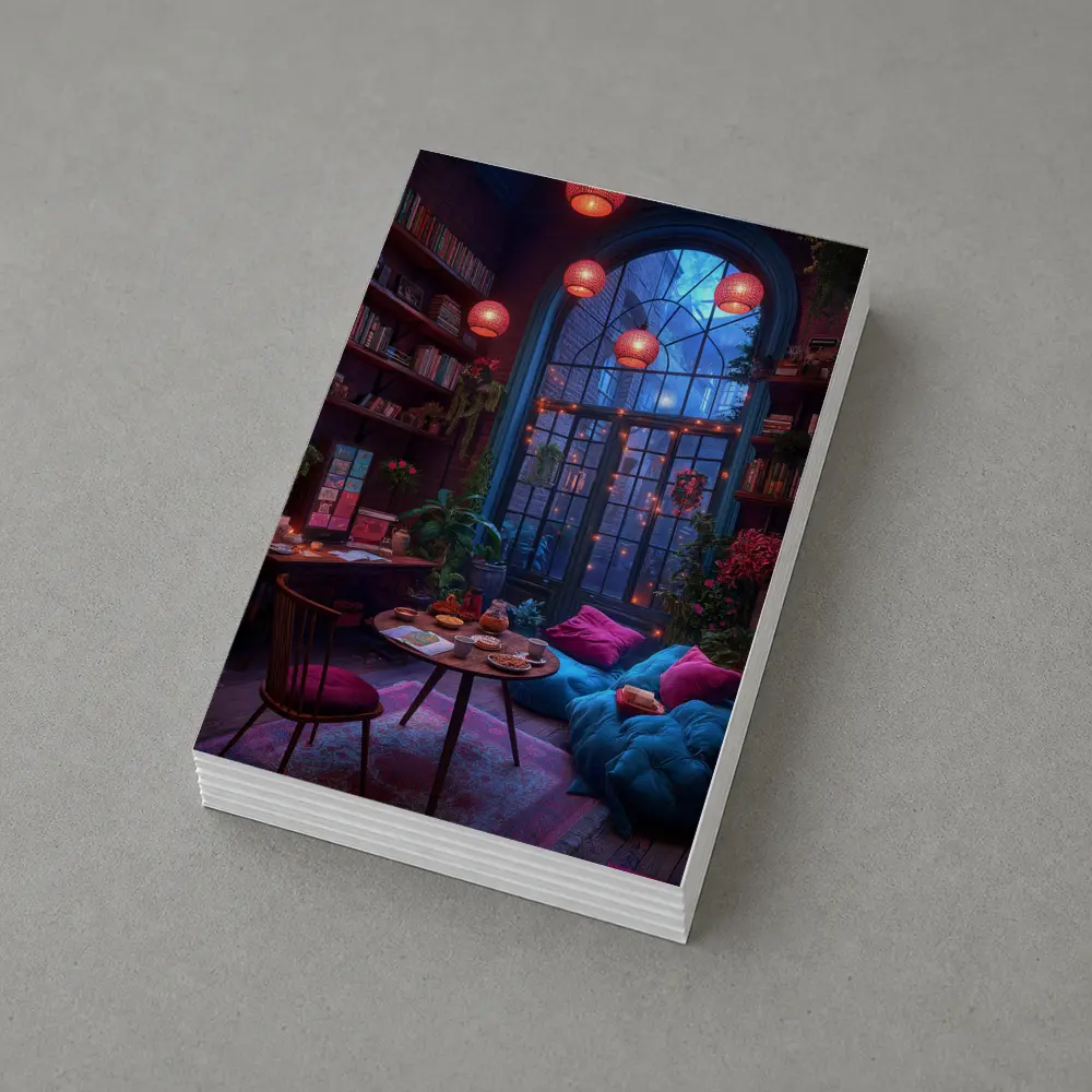 Cozy Bohemian Reading Room Night Glowing – Postcards