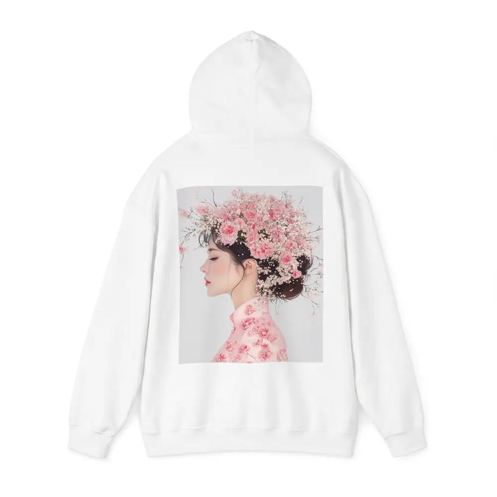 Asian Woman Pink Carnations Floral Headdress Art – Hoodies
