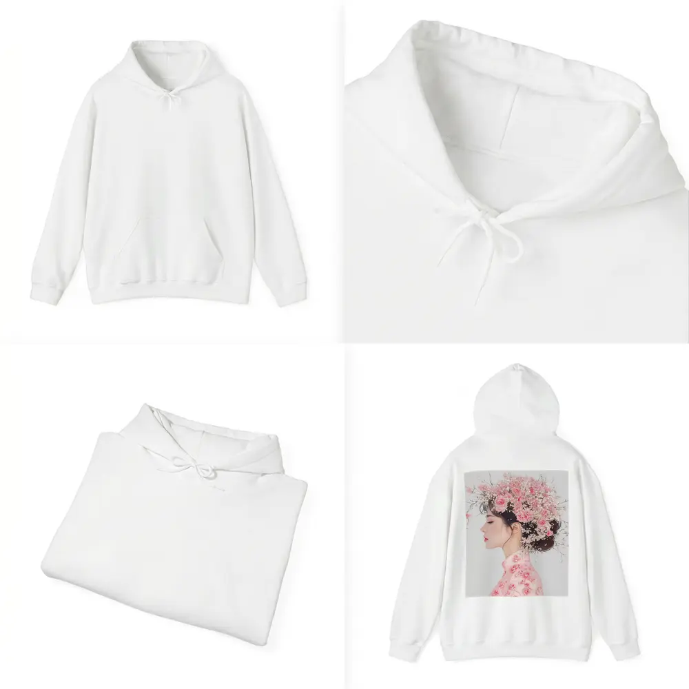 Asian Woman Pink Carnations Floral Headdress Art – Hoodies