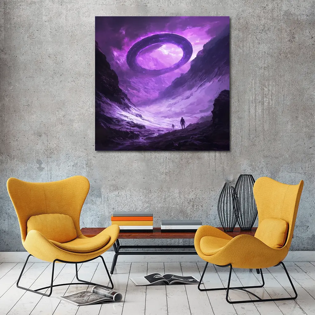 UFO Spaceship Over Alien Rocky Canyon – Wall Art