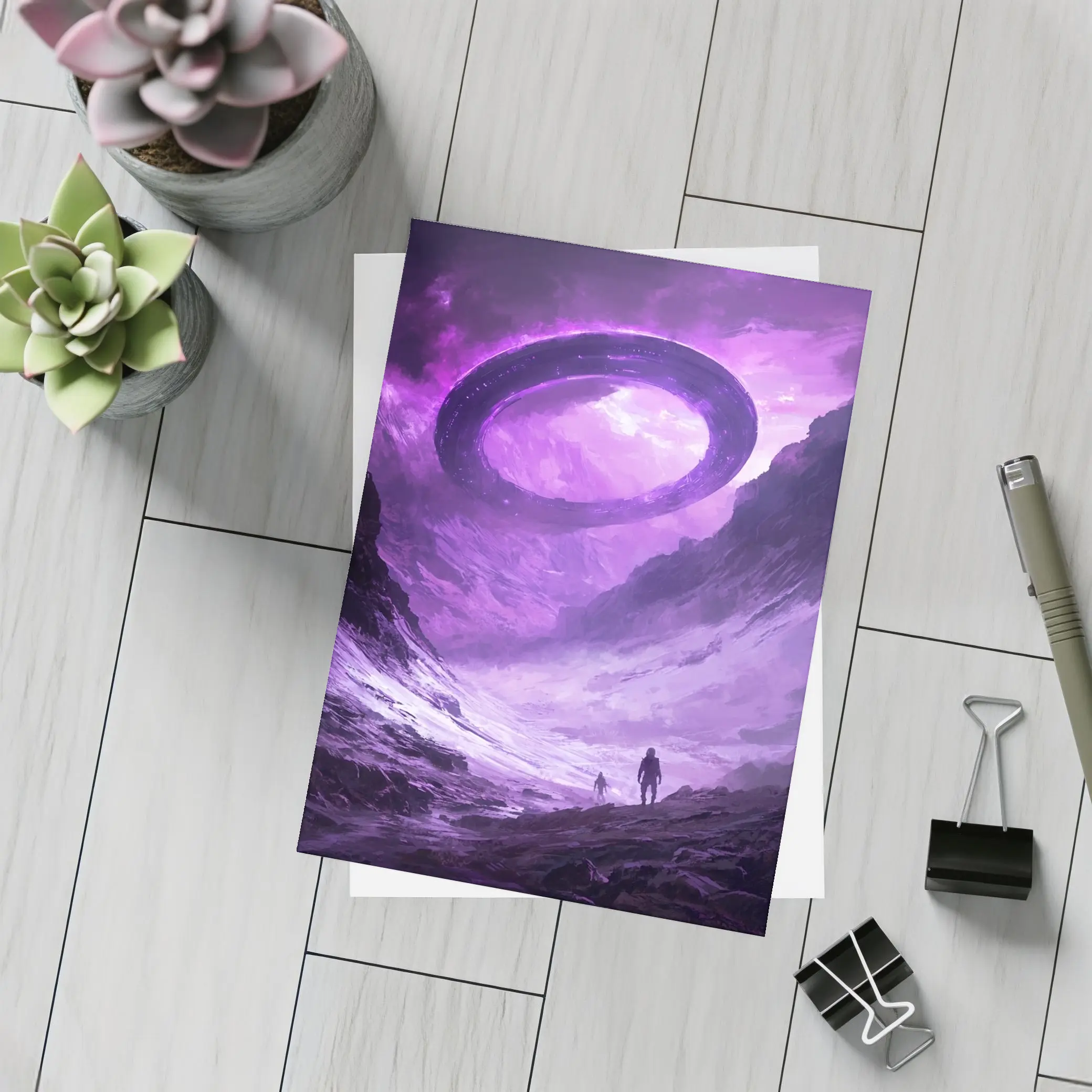 UFO Spaceship Over Alien Rocky Canyon – Postcards