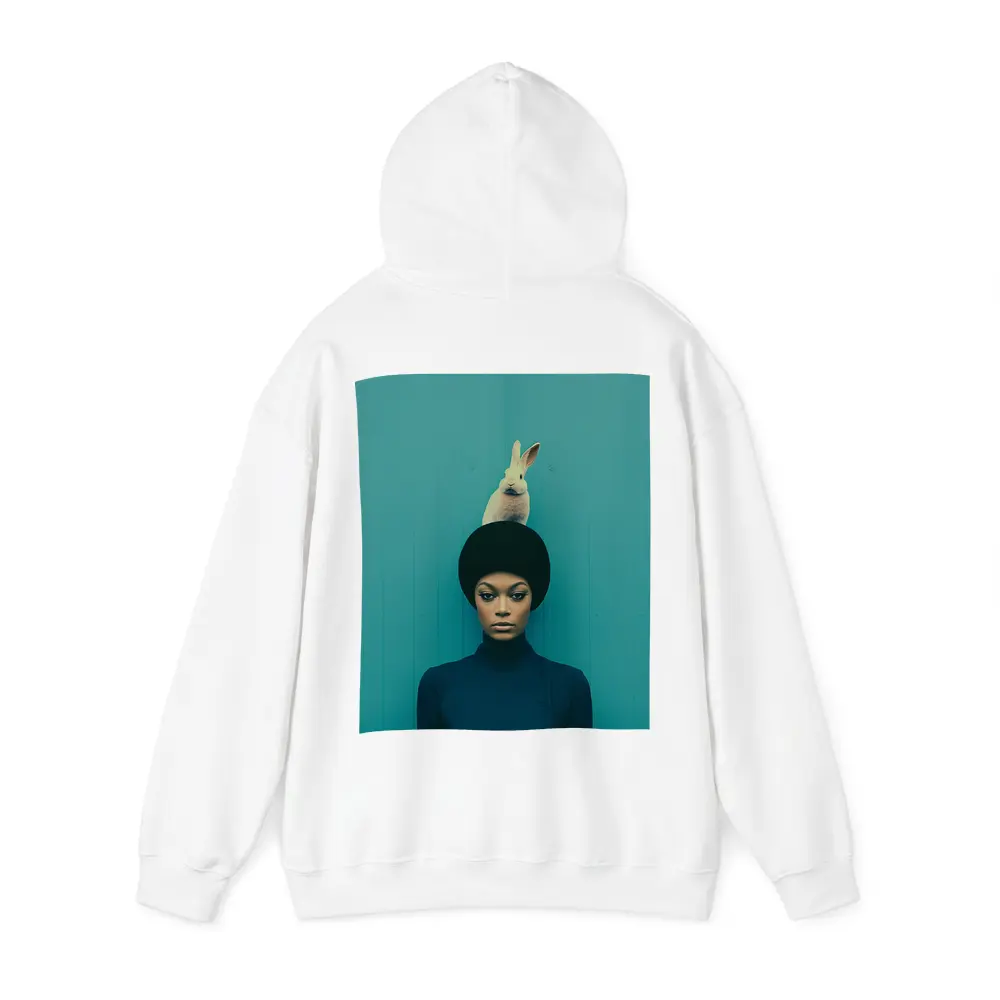 Woman With Rabbit On Head Teal Background – Hoodies