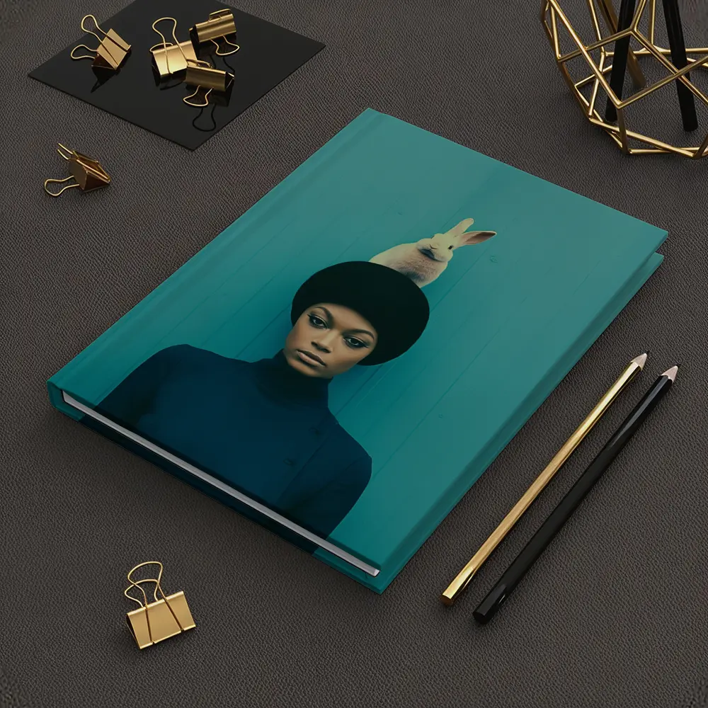 Woman With Rabbit On Head Teal Background – Notebooks
