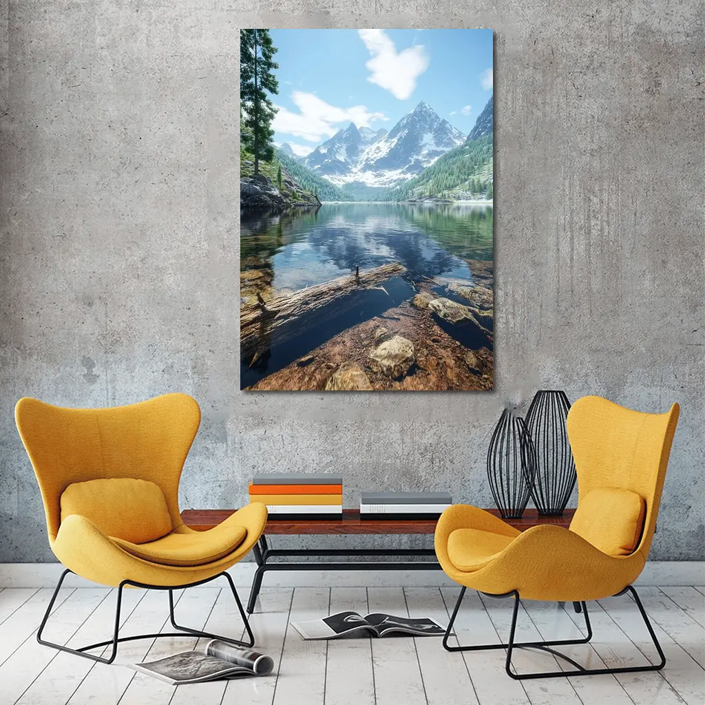Snow Mountain Lake Clear Water Reflection – Wall Art
