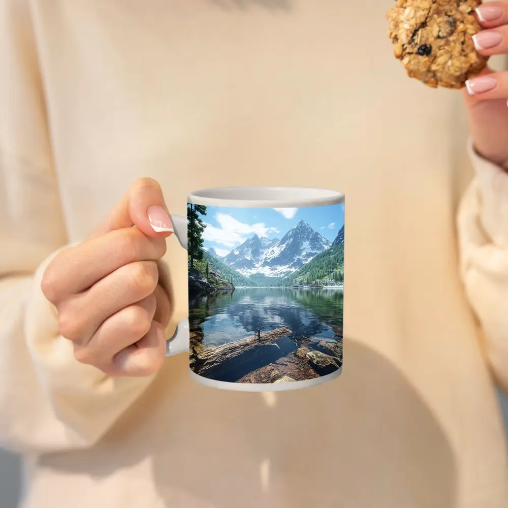 Snow Mountain Lake Clear Water Reflection – Mugs