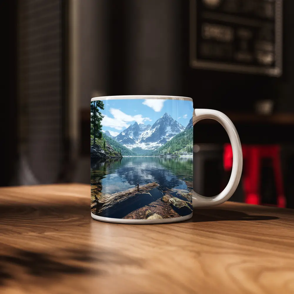 Snow Mountain Lake Clear Water Reflection – Mugs
