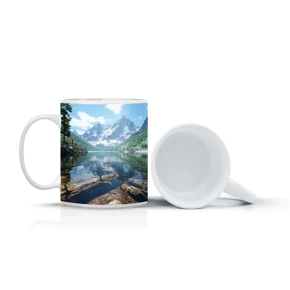 Snow Mountain Lake Clear Water Reflection – Mugs