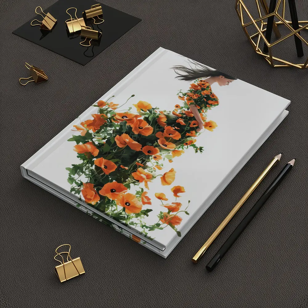 Woman Silhouette Orange Poppy Floral Dress – Notebooks