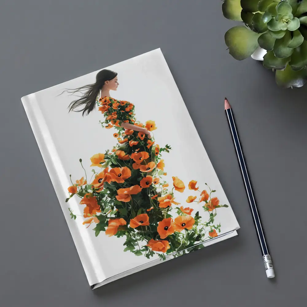 Woman Silhouette Orange Poppy Floral Dress – Notebooks