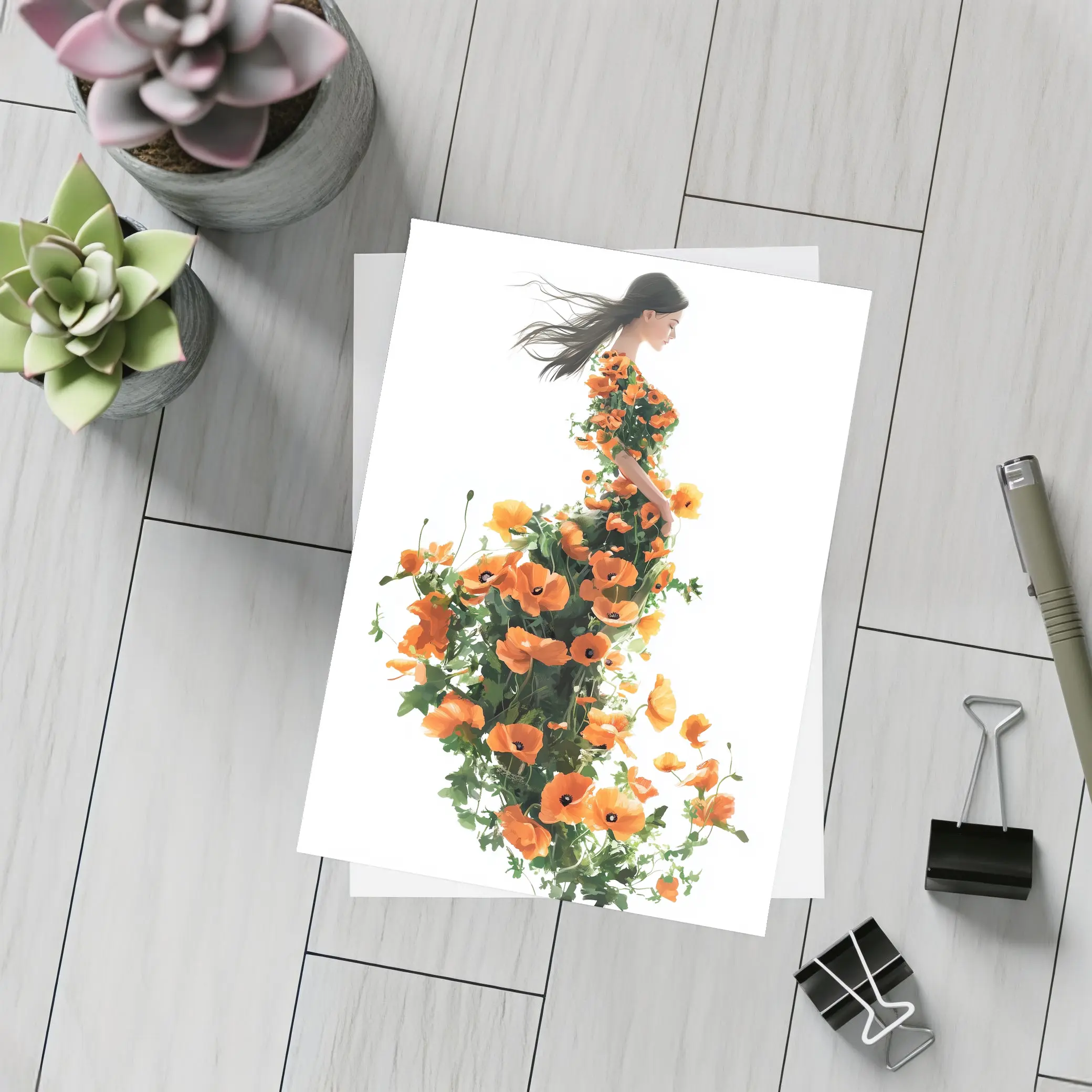 Woman Silhouette Orange Poppy Floral Dress – Postcards
