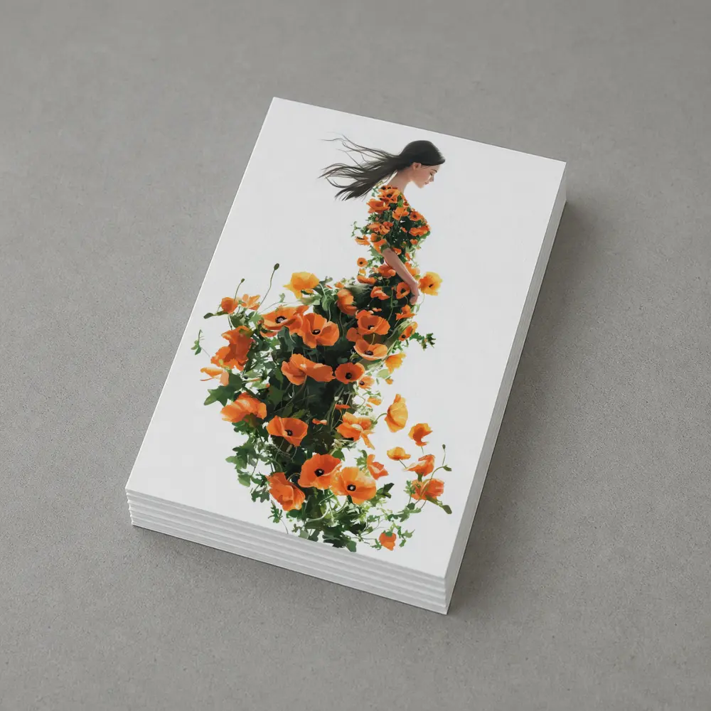 Woman Silhouette Orange Poppy Floral Dress – Postcards