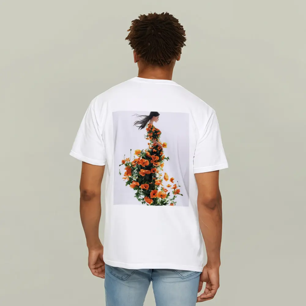Woman Silhouette Orange Poppy Floral Dress – T-Shirts