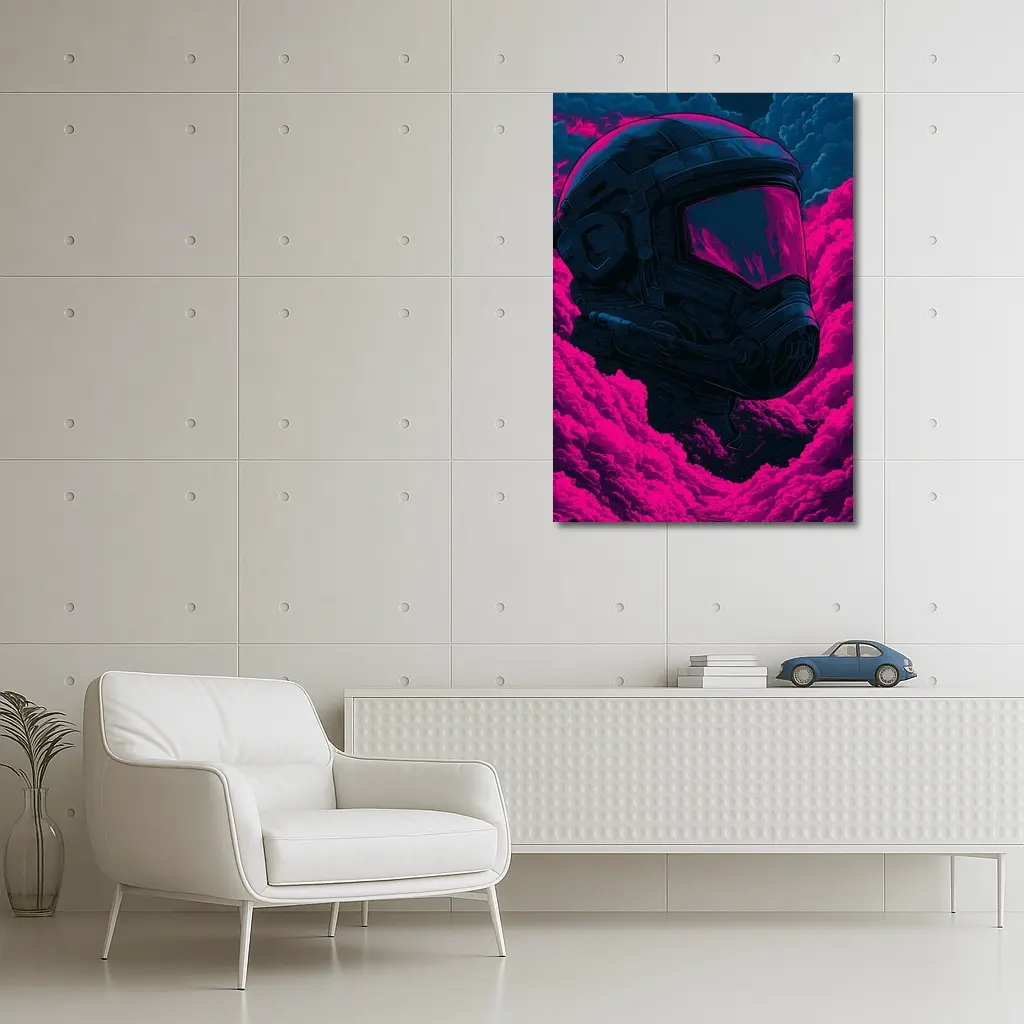 Astronaut Helmet Pink Neon Dark Clouds – Wall Art