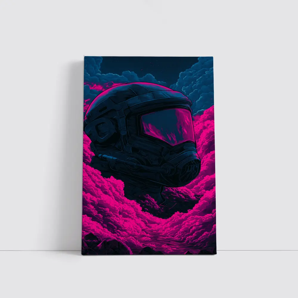 Astronaut Helmet Pink Neon Dark Clouds – Wall Art