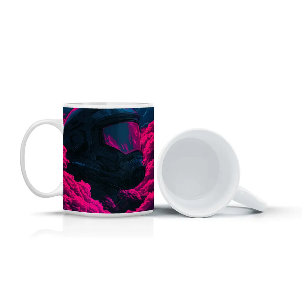 Astronaut Helmet Pink Neon Dark Clouds – Mugs