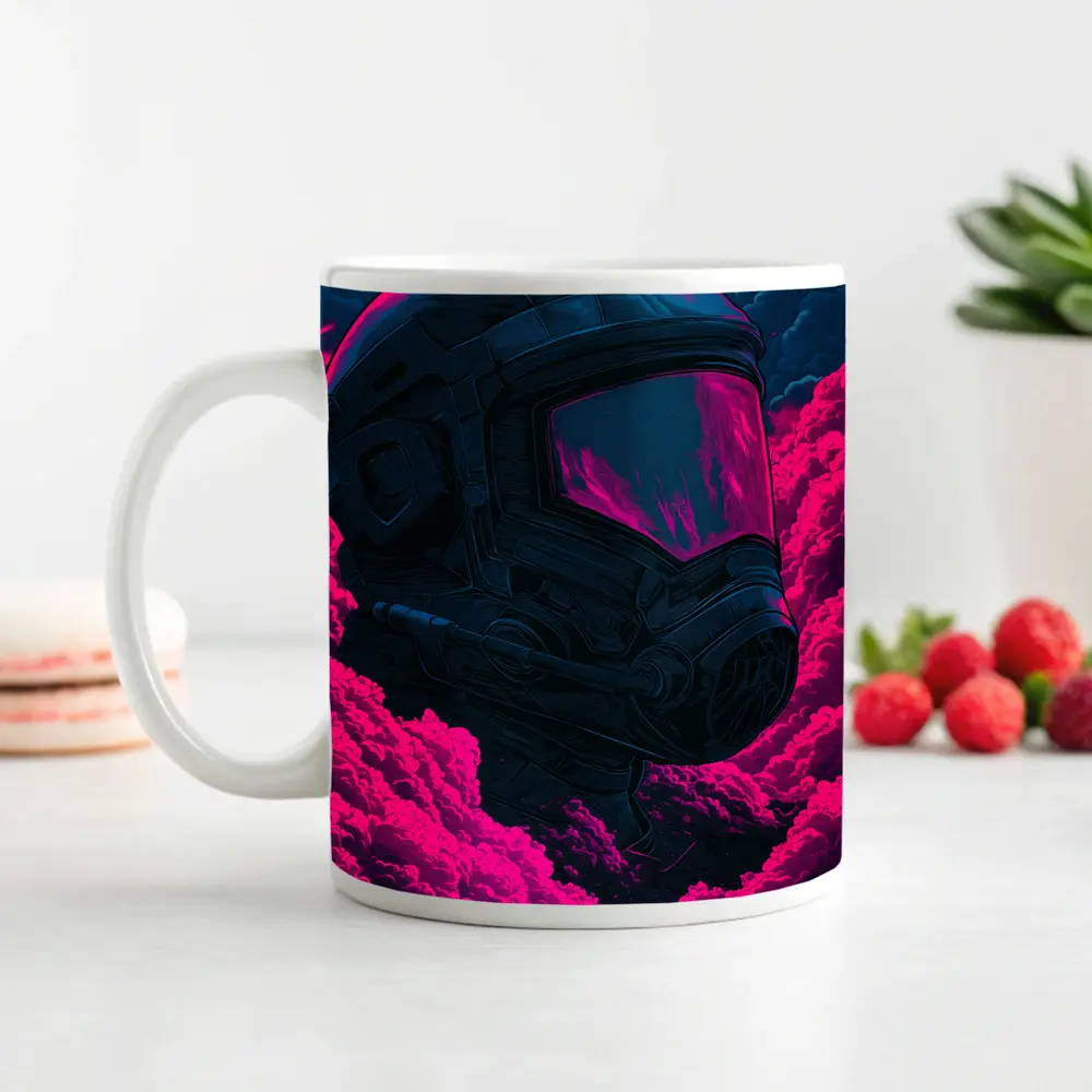 Astronaut Helmet Pink Neon Dark Clouds – Mugs
