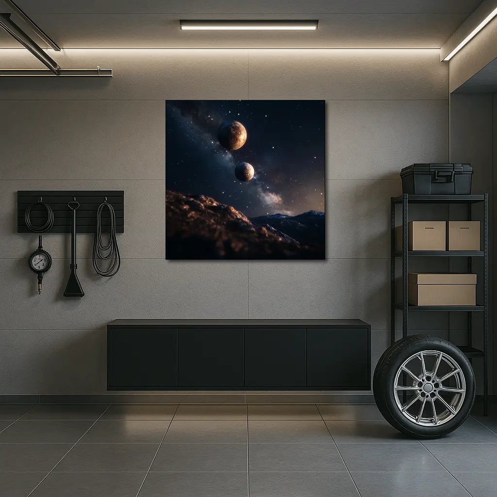 Two Planets Over Rocky Alien Landscape Night – Wall Art