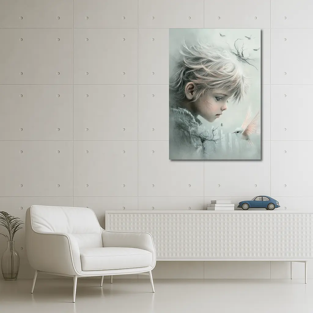 Dreamy Boy With White Bird Fantasy Art – Wall Art