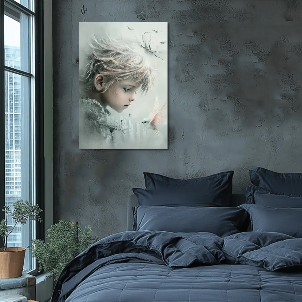 Dreamy Boy With White Bird Fantasy Art – Wall Art