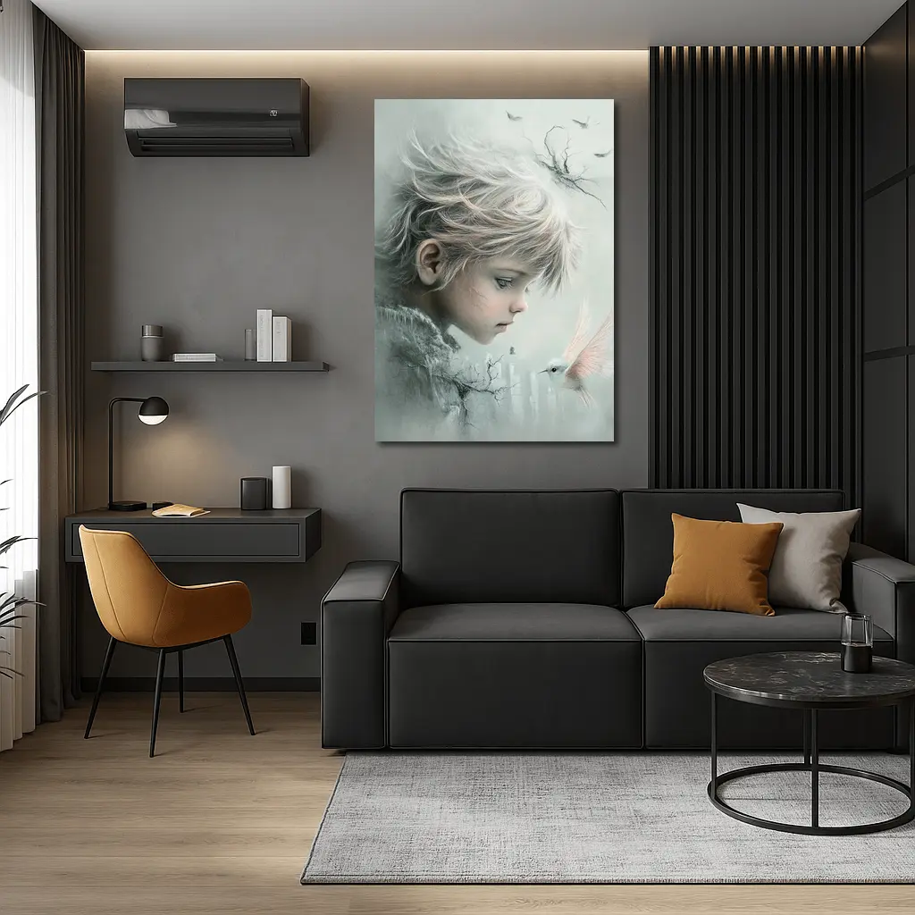 Dreamy Boy With White Bird Fantasy Art – Wall Art