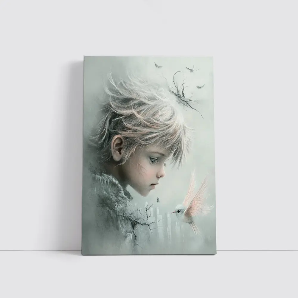 Dreamy Boy With White Bird Fantasy Art – Wall Art