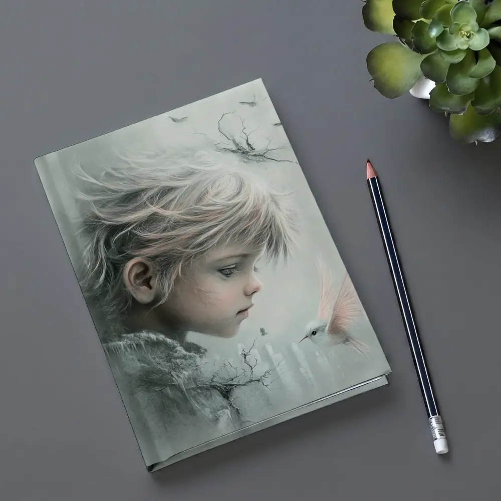 Dreamy Boy With White Bird Fantasy Art – Notebooks