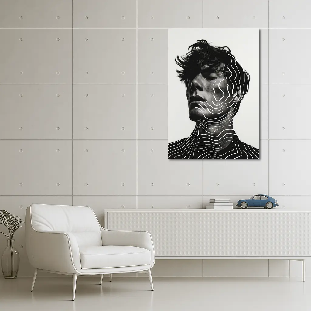 Black White Man Portrait Abstract Line Art – Wall Art