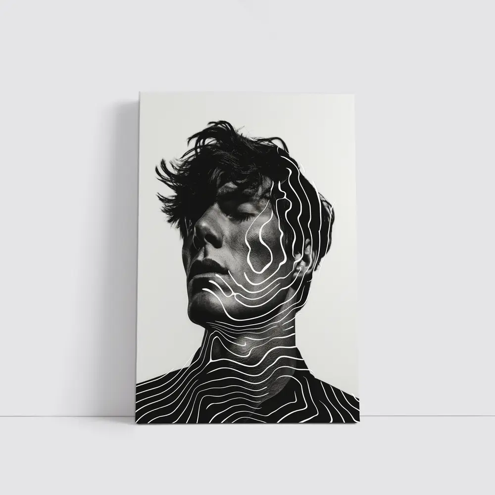 Black White Man Portrait Abstract Line Art – Wall Art