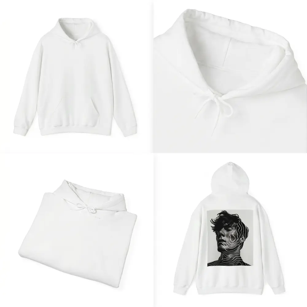 Black White Man Portrait Abstract Line Art – Hoodies