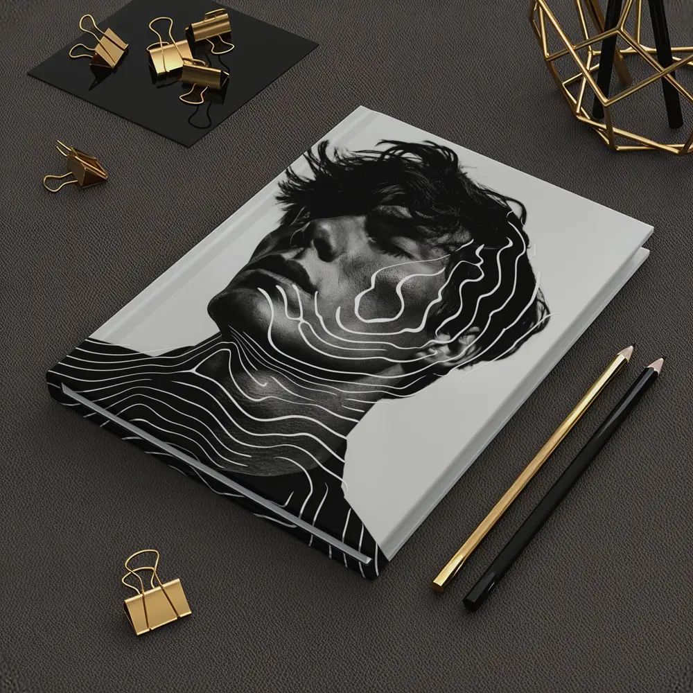 Black White Man Portrait Abstract Line Art – Notebooks