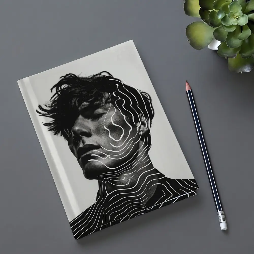 Black White Man Portrait Abstract Line Art – Notebooks