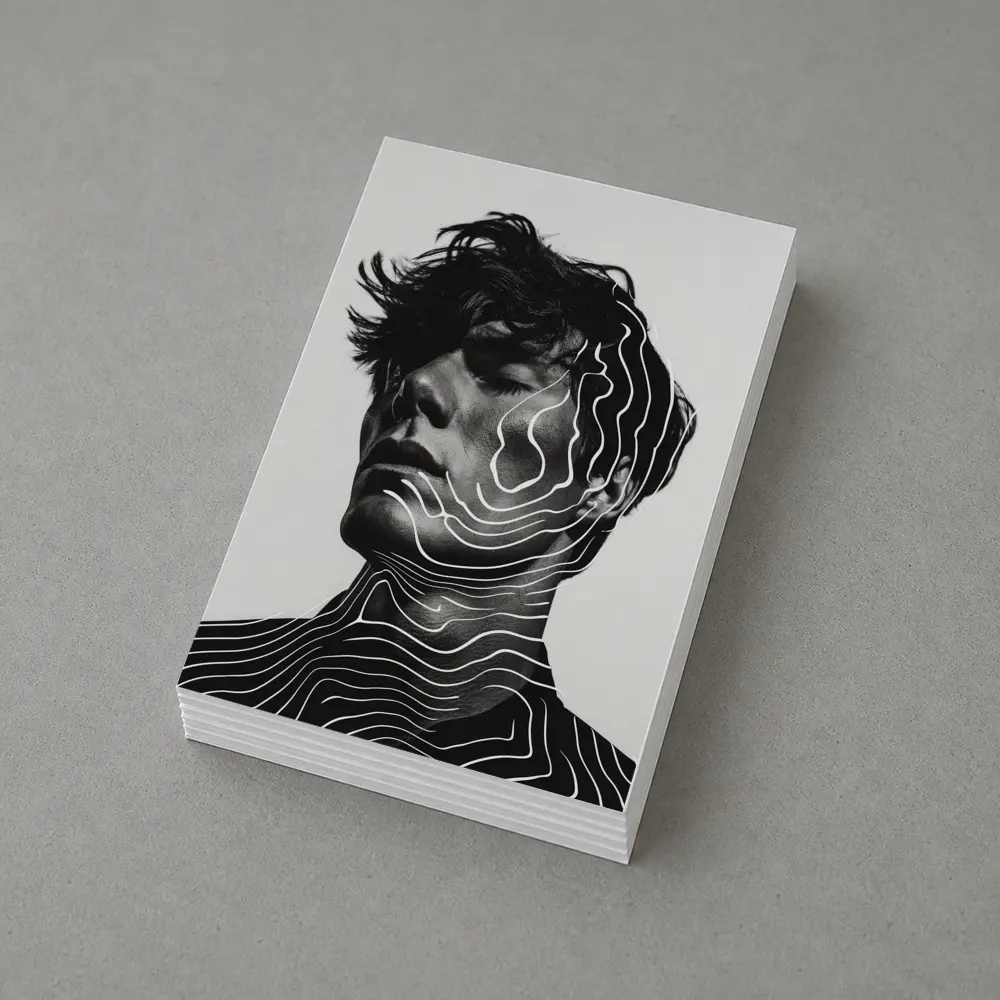 Black White Man Portrait Abstract Line Art – Postcards