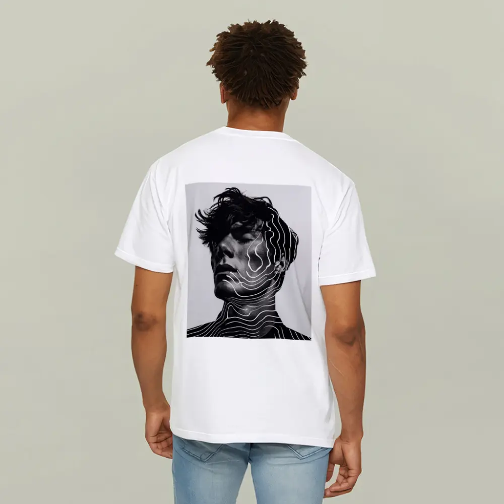 Black White Man Portrait Abstract Line Art – T-Shirts