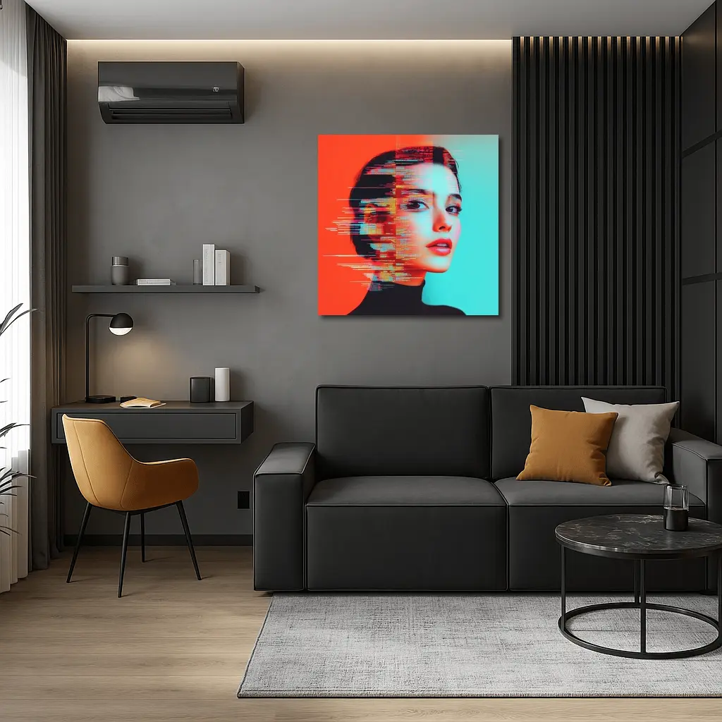 Woman Portrait Glitch Art Red Teal – Wall Art