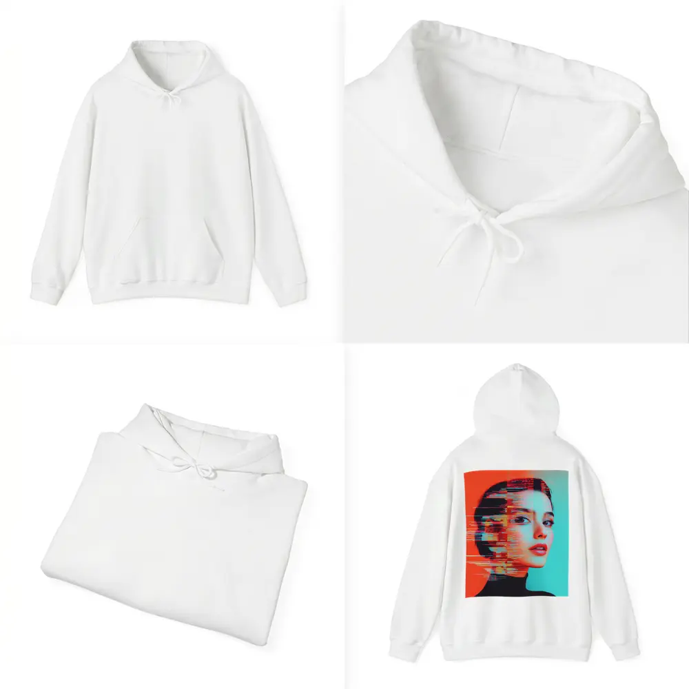 Woman Portrait Glitch Art Red Teal – Hoodies