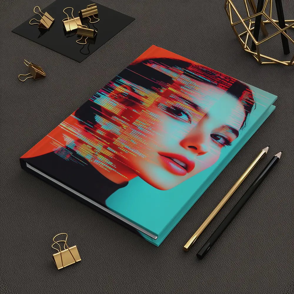 Woman Portrait Glitch Art Red Teal – Notebooks