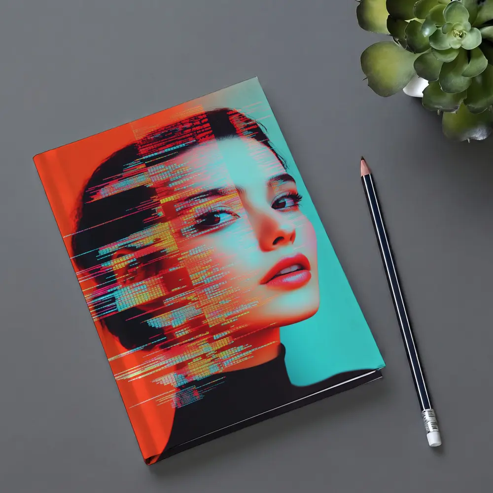 Woman Portrait Glitch Art Red Teal – Notebooks