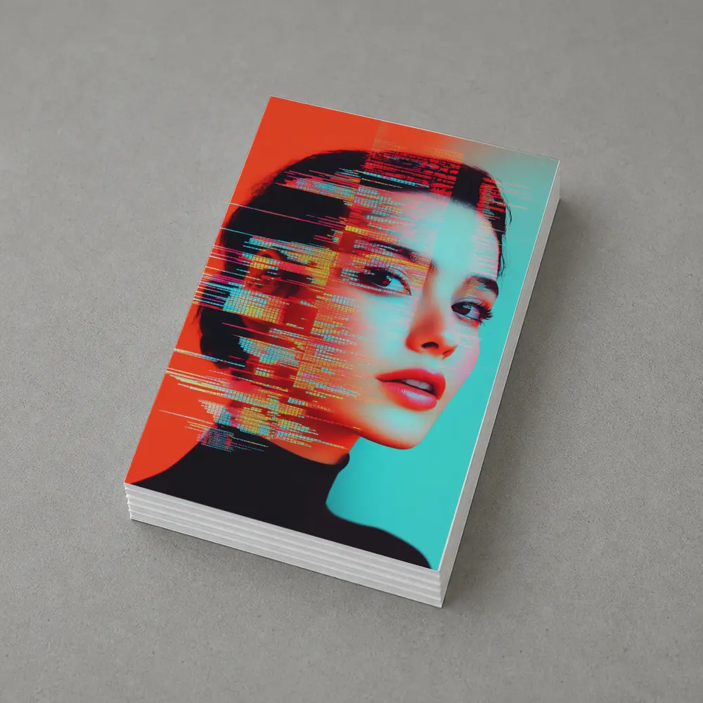 Woman Portrait Glitch Art Red Teal – Postcards