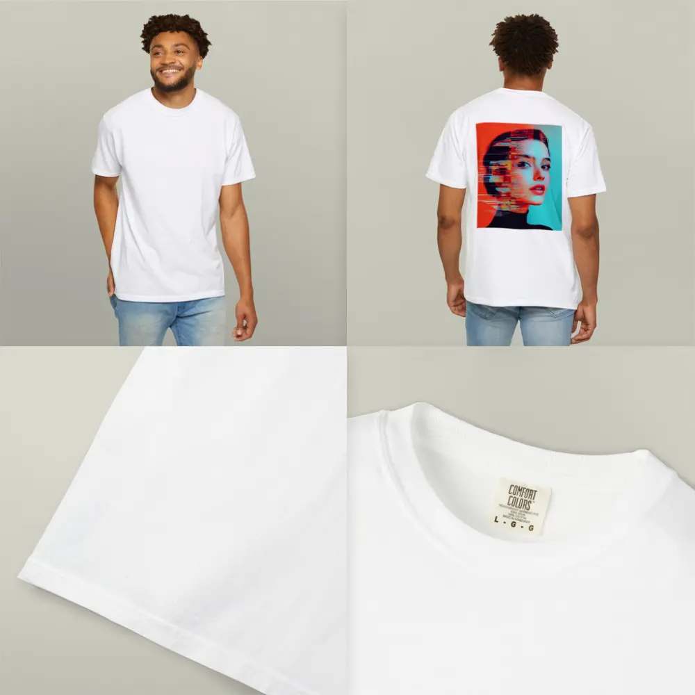 Woman Portrait Glitch Art Red Teal – T-Shirts