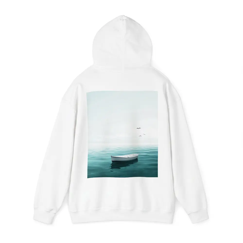 White Rowboat Floating Calm Teal Ocean – Hoodies