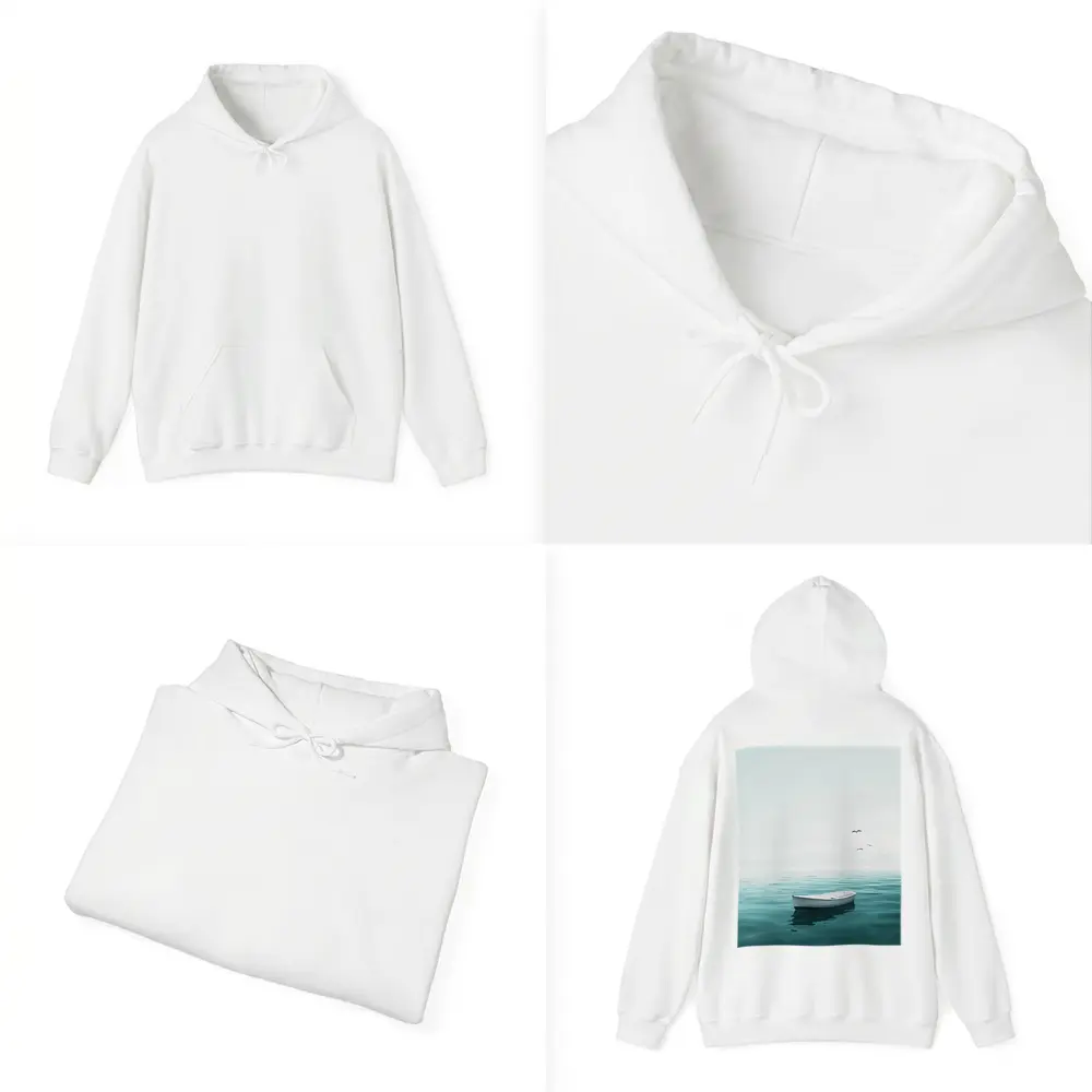 White Rowboat Floating Calm Teal Ocean – Hoodies