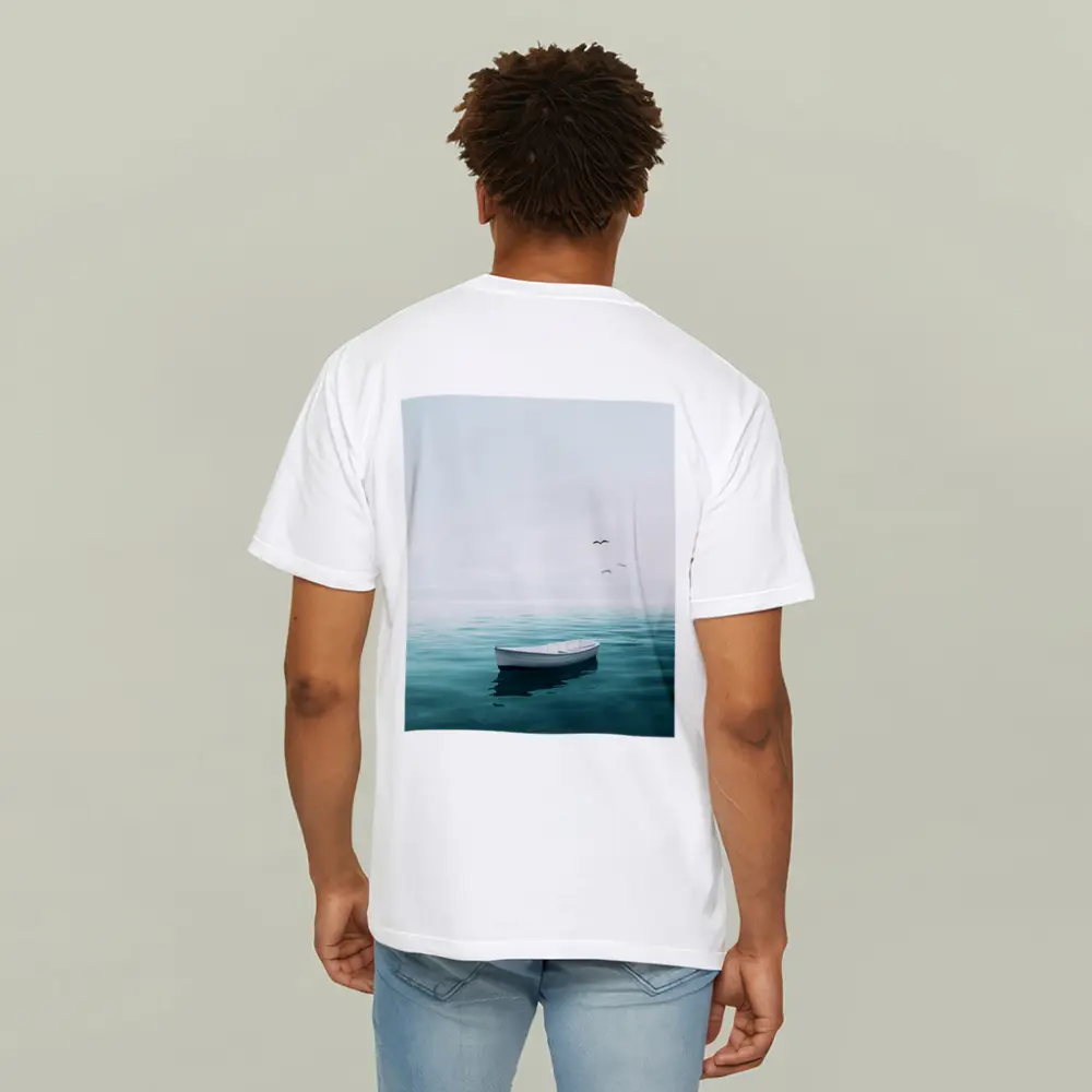 White Rowboat Floating Calm Teal Ocean – T-Shirts