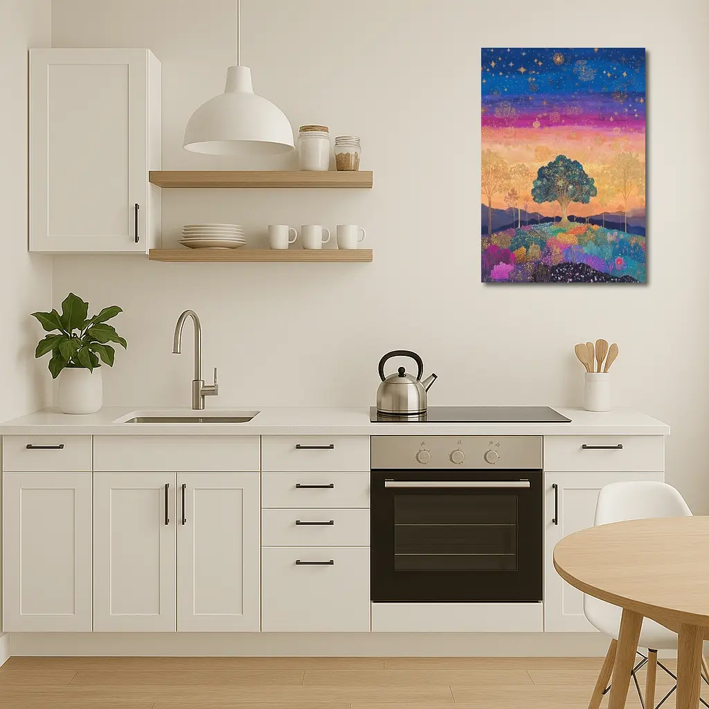 Magical Tree Starry Night Colorful Landscape Art – Wall Art