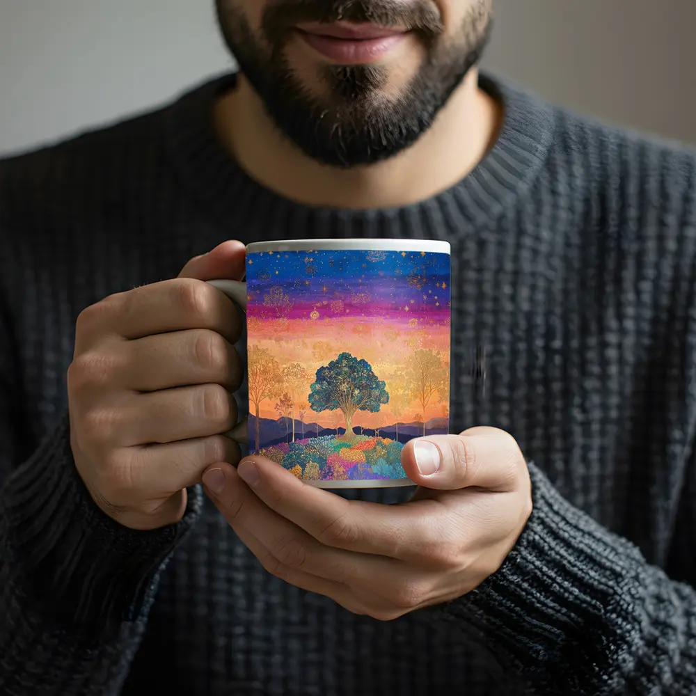 Magical Tree Starry Night Colorful Landscape Art – Mugs