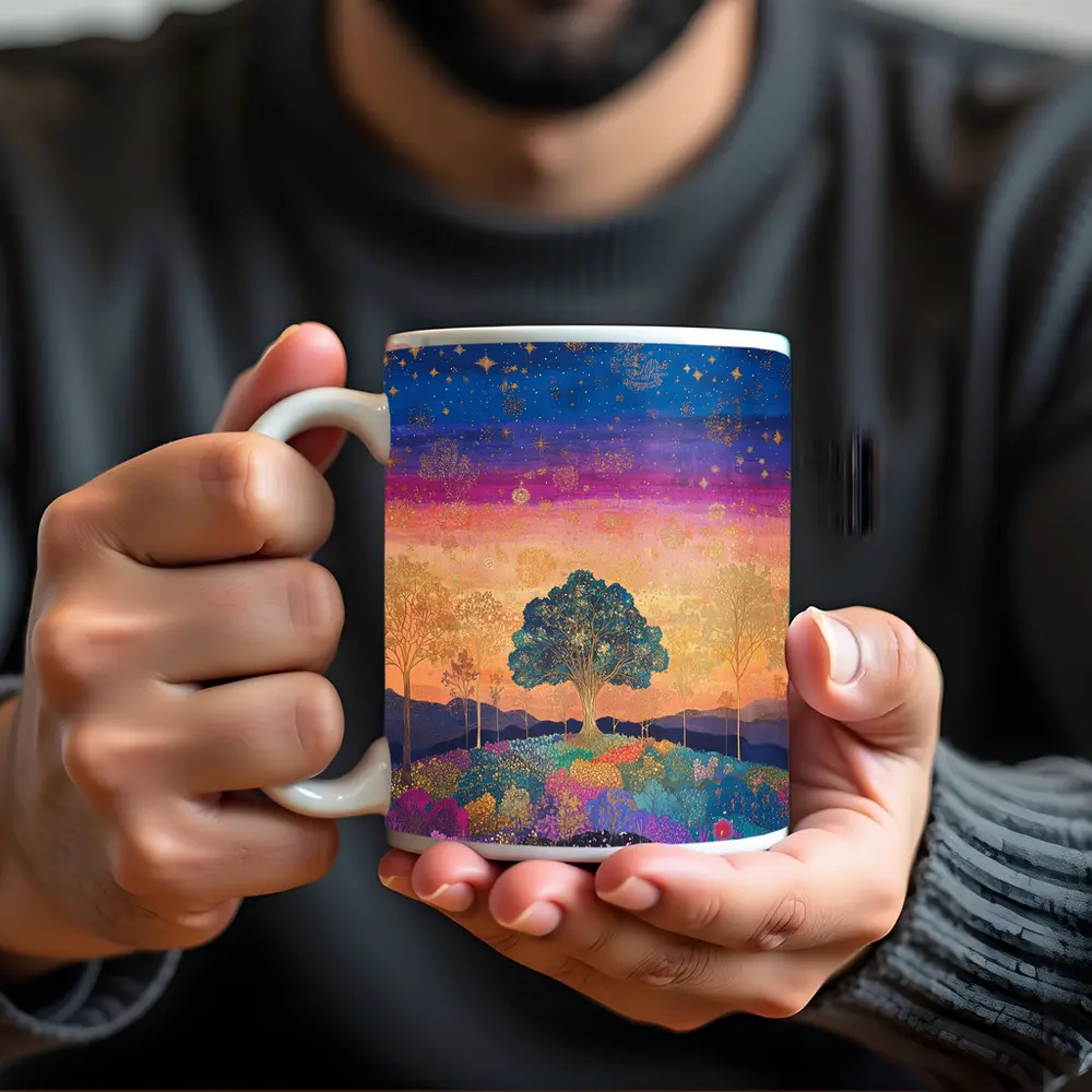 Magical Tree Starry Night Colorful Landscape Art – Mugs