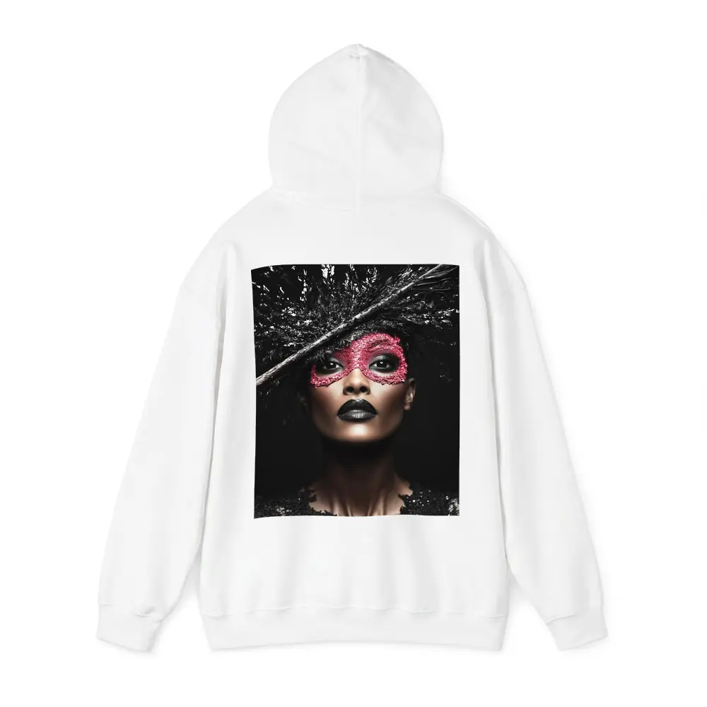 Dark Fashion Portrait Woman Pink Masquerade Mask – Hoodies