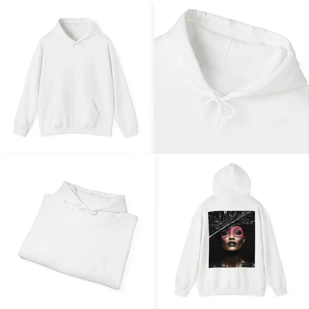 Dark Fashion Portrait Woman Pink Masquerade Mask – Hoodies