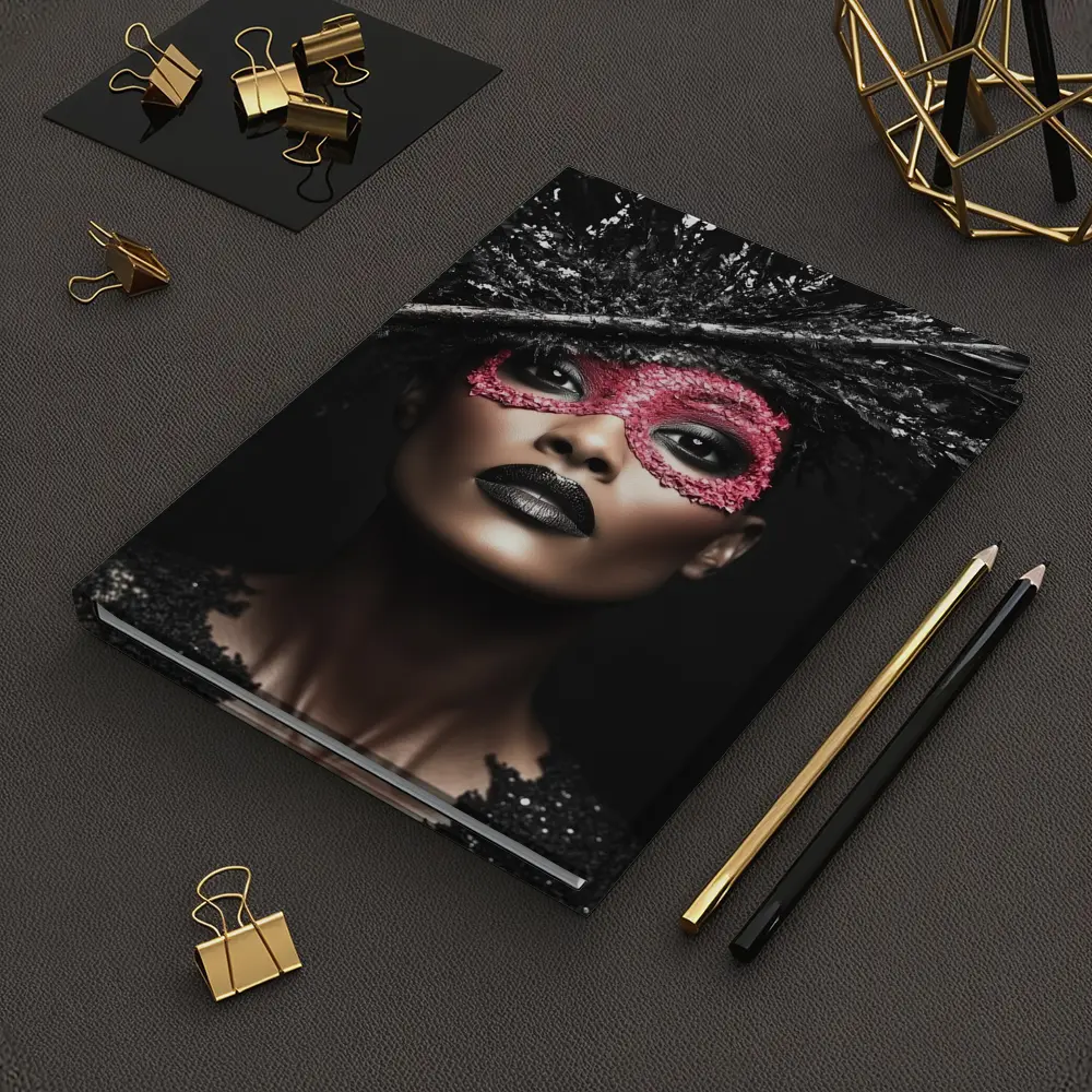Dark Fashion Portrait Woman Pink Masquerade Mask – Notebooks