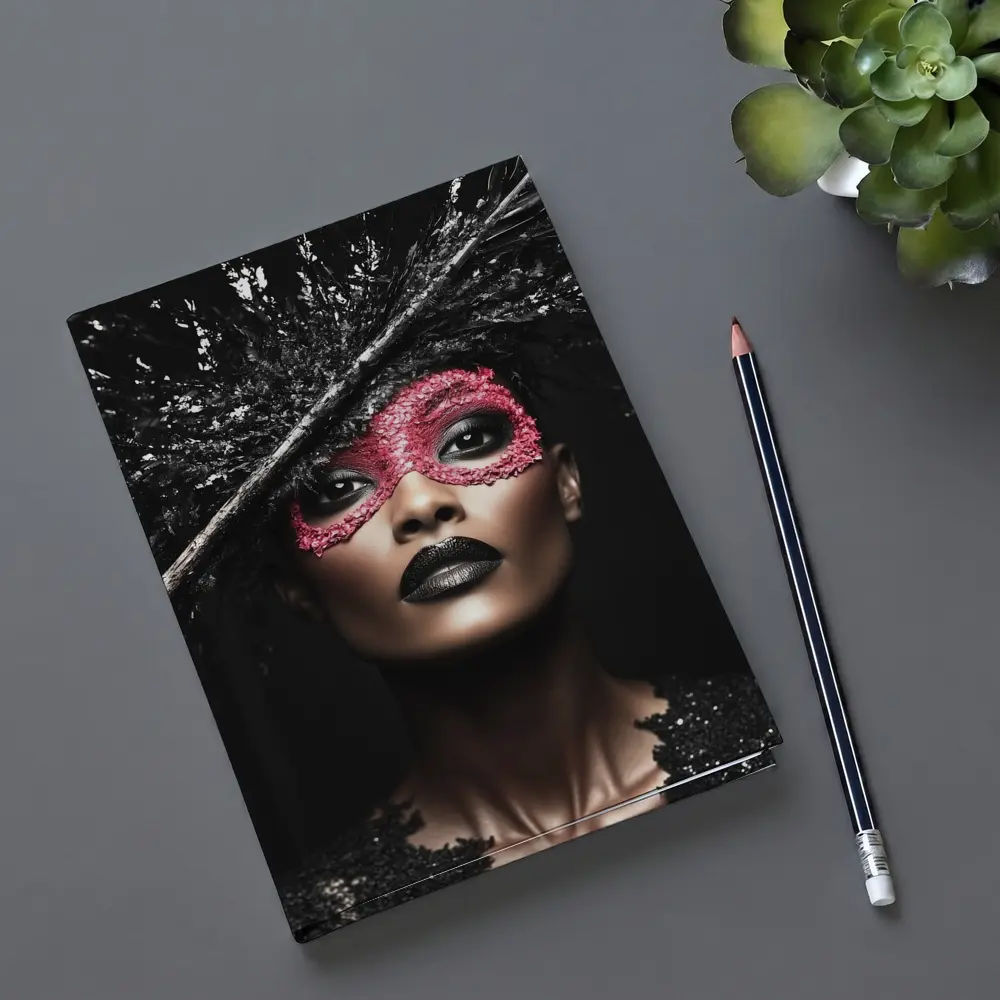 Dark Fashion Portrait Woman Pink Masquerade Mask – Notebooks